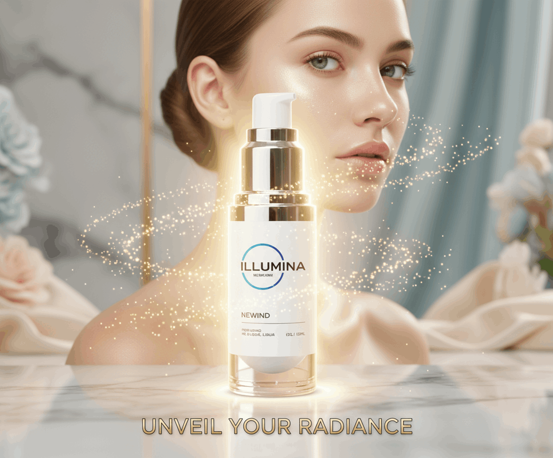 Illumina™ anti-aging supplement bottle for youthful, glowing skin.